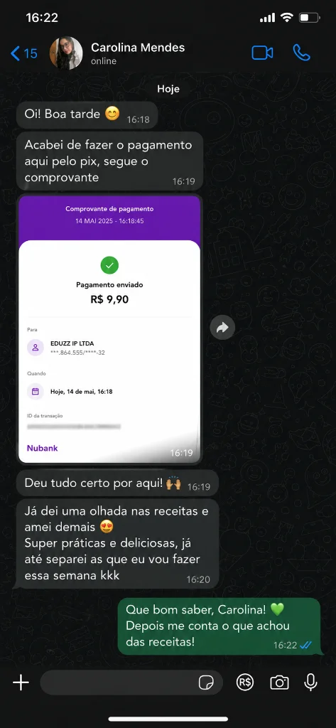 Depoimento Carolina Mendes no WhatsApp